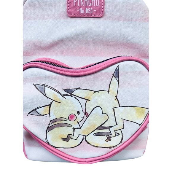 Pikachu No. 025 Pink & White Striped Heart-Shaped Zipper Backpack - Picture 2 of 12